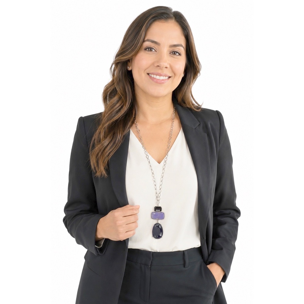 Chicos Silver Tone Purple Black Druzy Tiered Pendant Necklace Long Chic 103-146